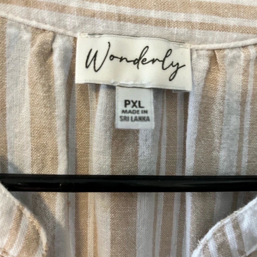 Wonderly Beige and White Striped Midi Dress - Picture 2 of 2